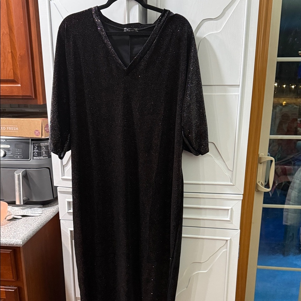 Black Sparkly V-Neck Dress